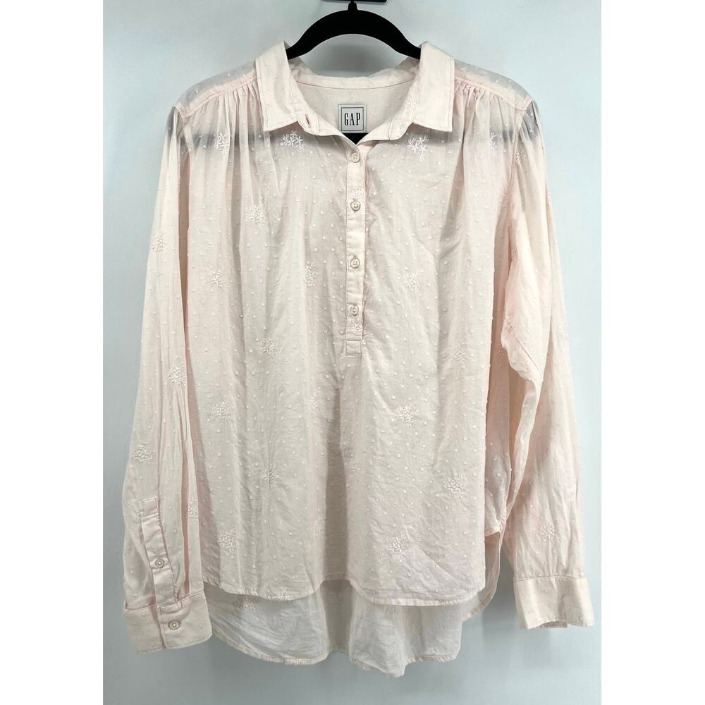 GAP Women's Embroidered Button Down Shirt Size L Pink Floral